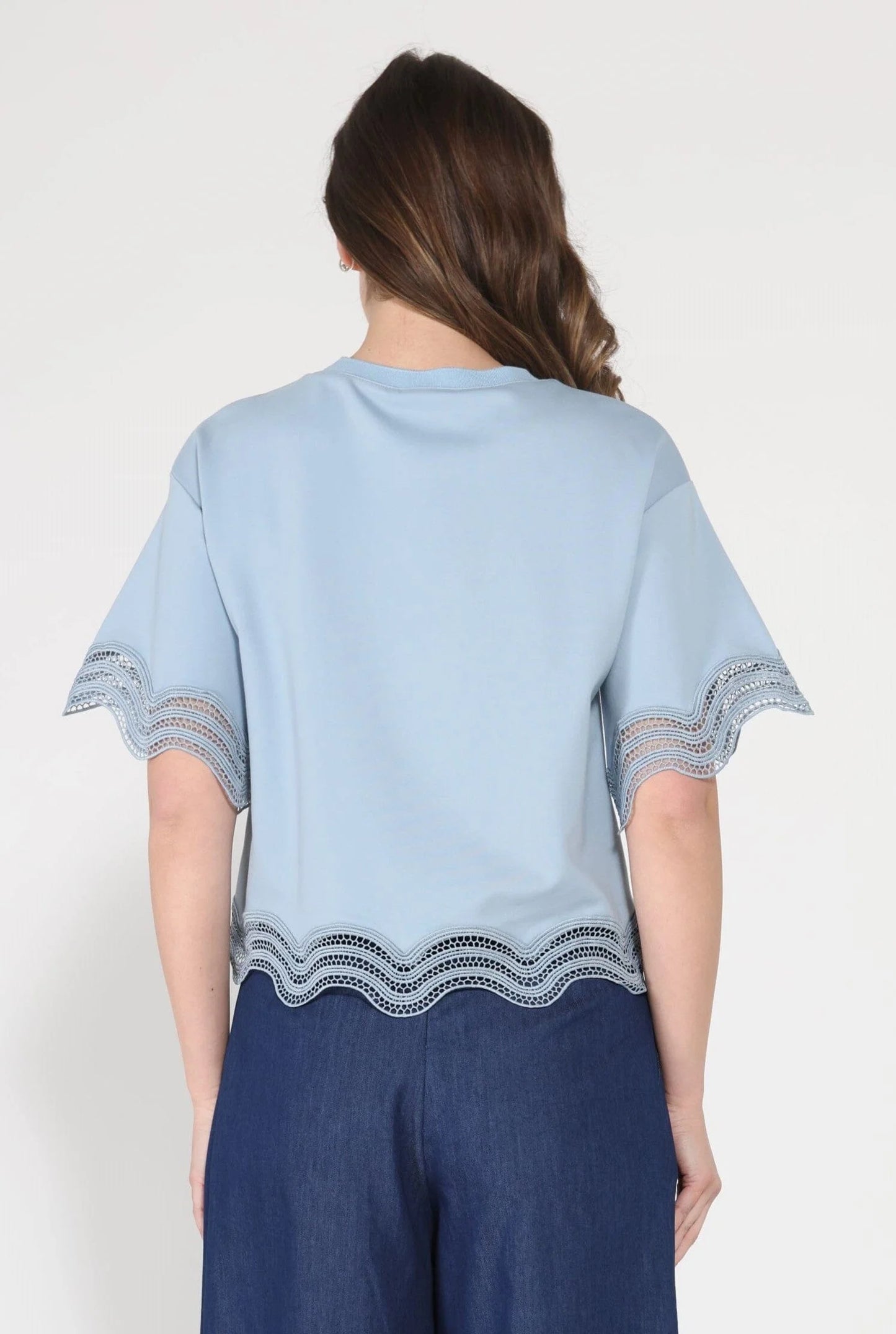 Lace Wavy Hem Short Sleeve