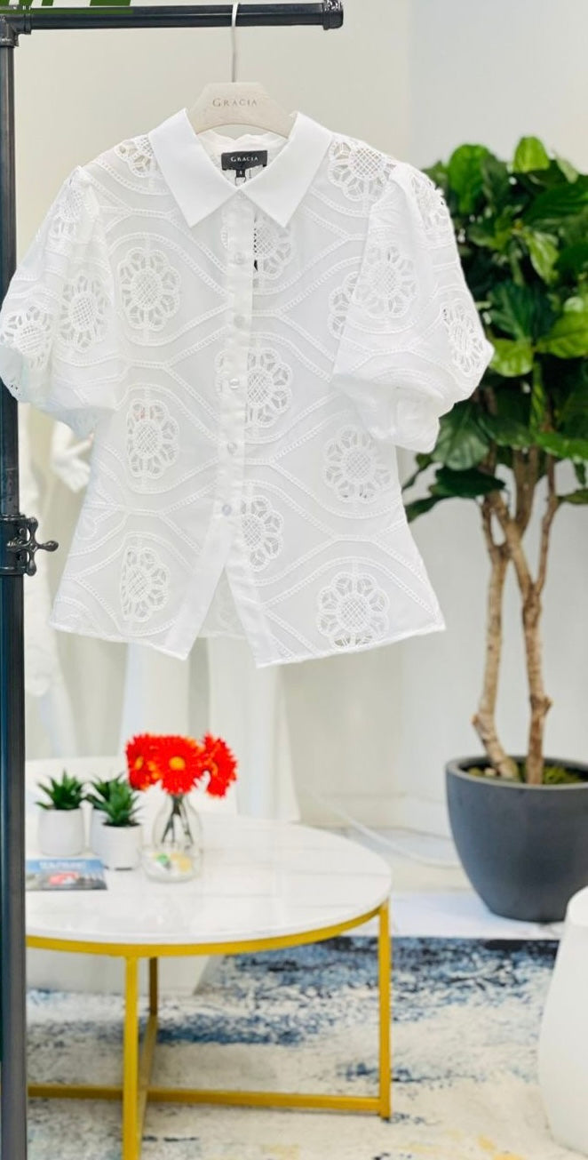 Floral Embroidered Puff Sleeve