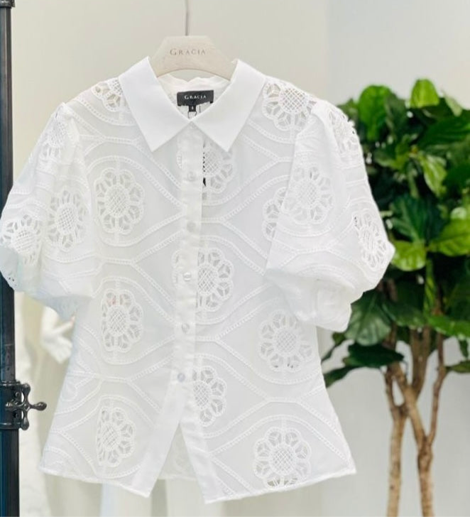 Floral Embroidered Puff Sleeve