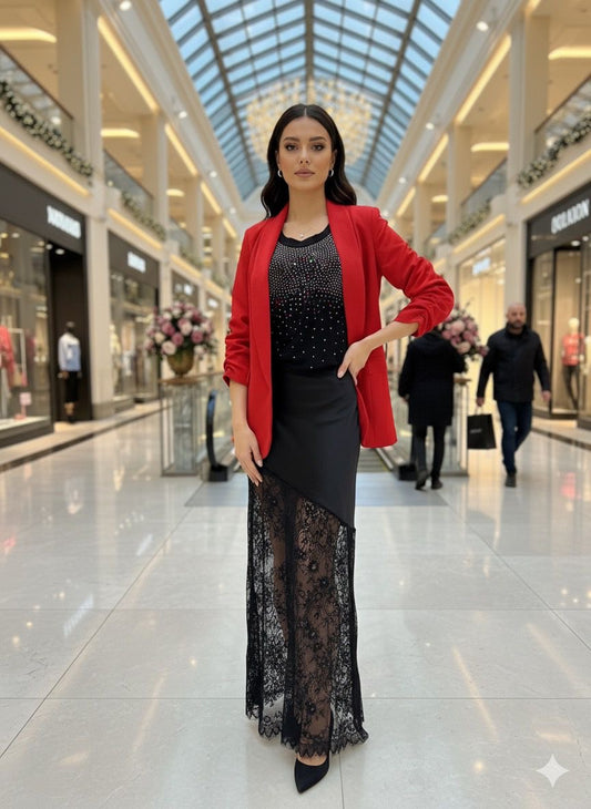 Black Satin Lace Skirt