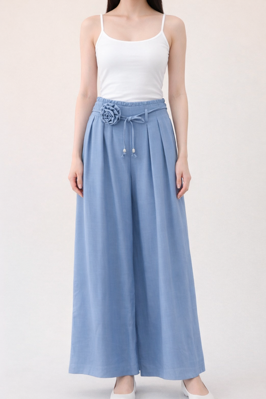 Wide Leg Pants with Flower