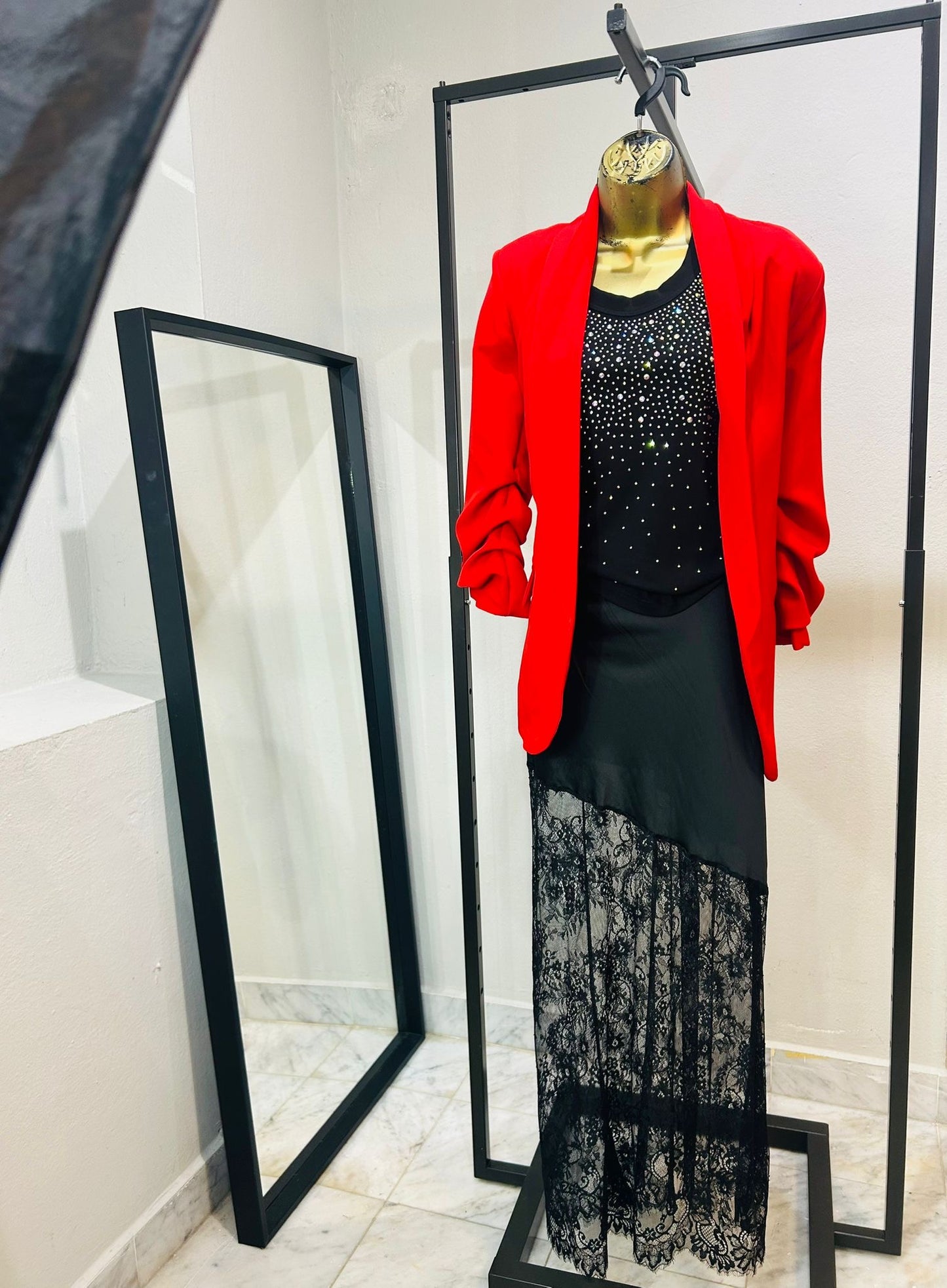 Black Satin Lace Skirt