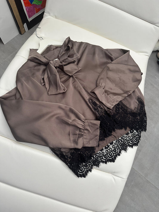 Choco Satin Blouse with Lace