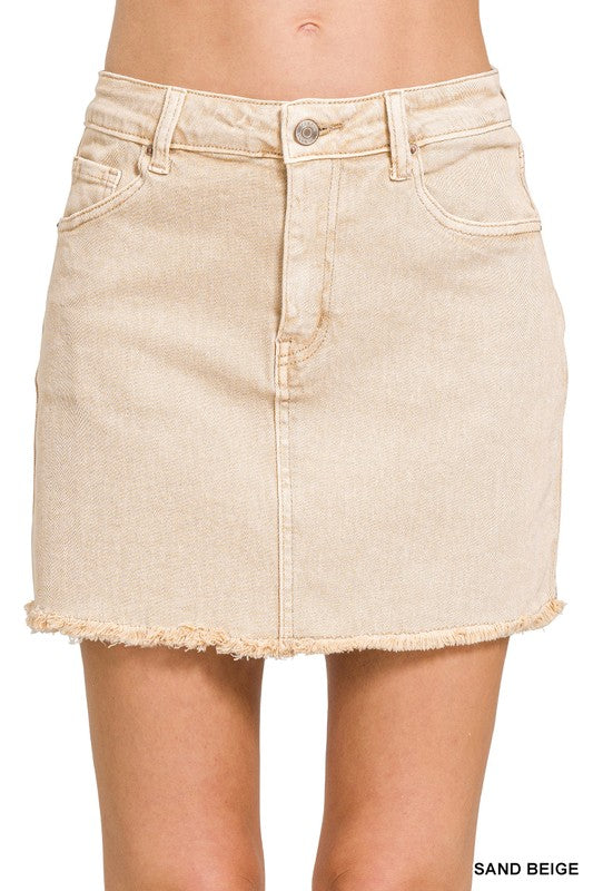 Acid Washed Frayed Hem Skirt