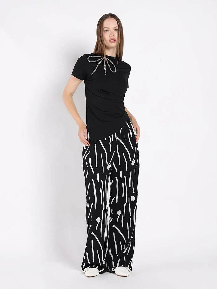 Black Side Drape Shirt with Bow
