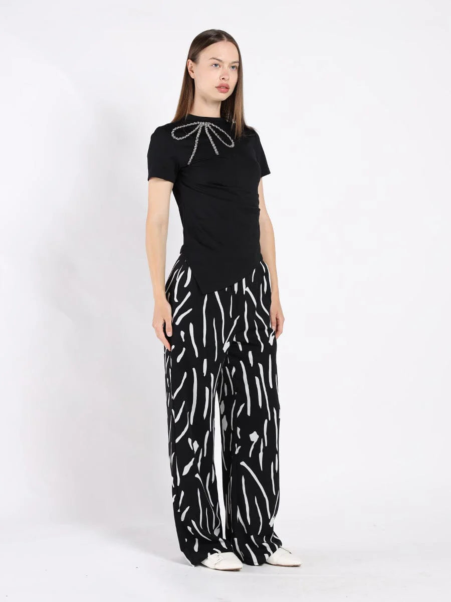 Black Side Drape Shirt with Bow