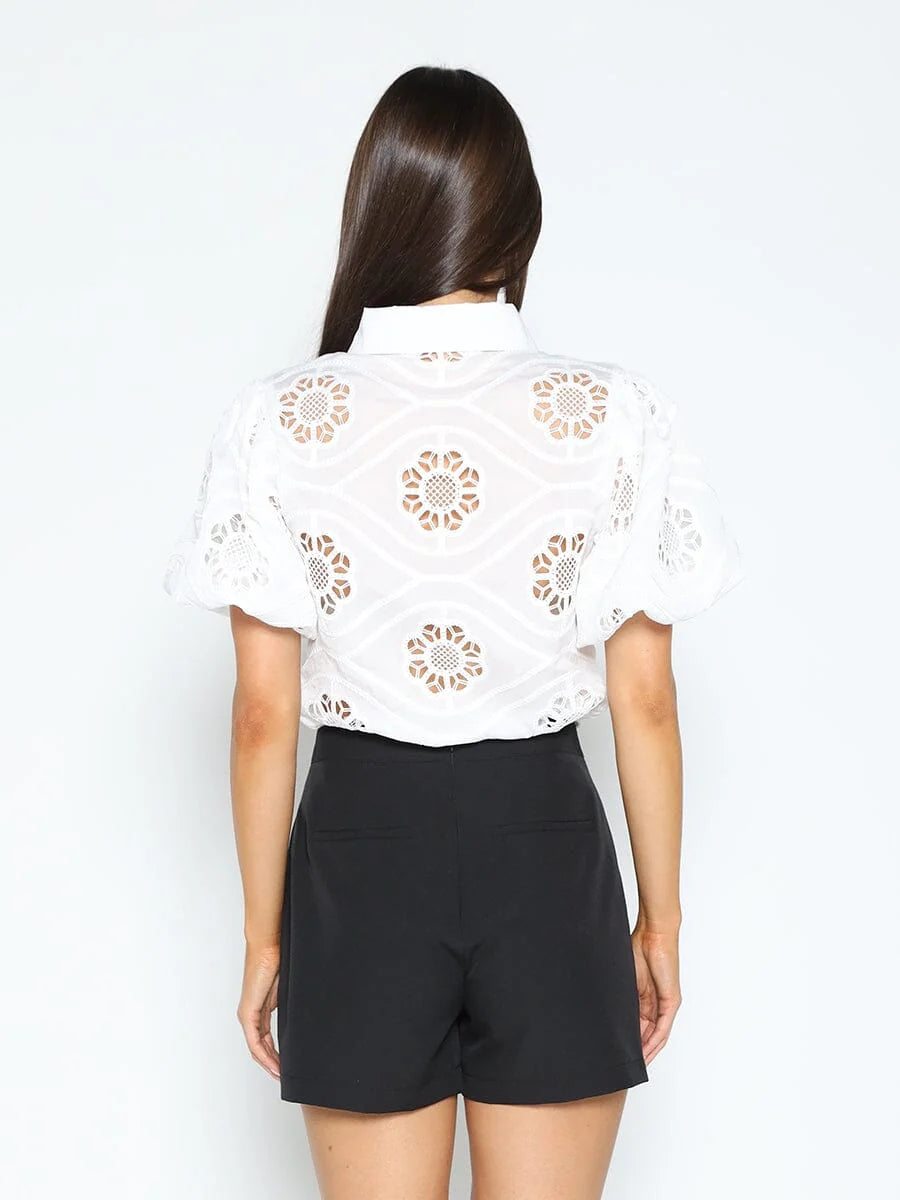 Floral Embroidered Puff Sleeve