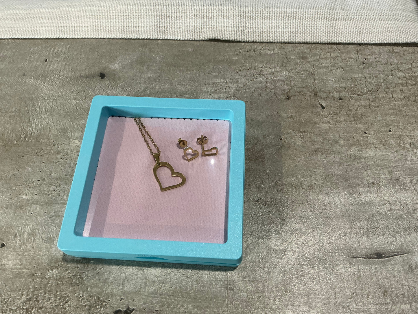 Heart Charm Necklace with Earrings