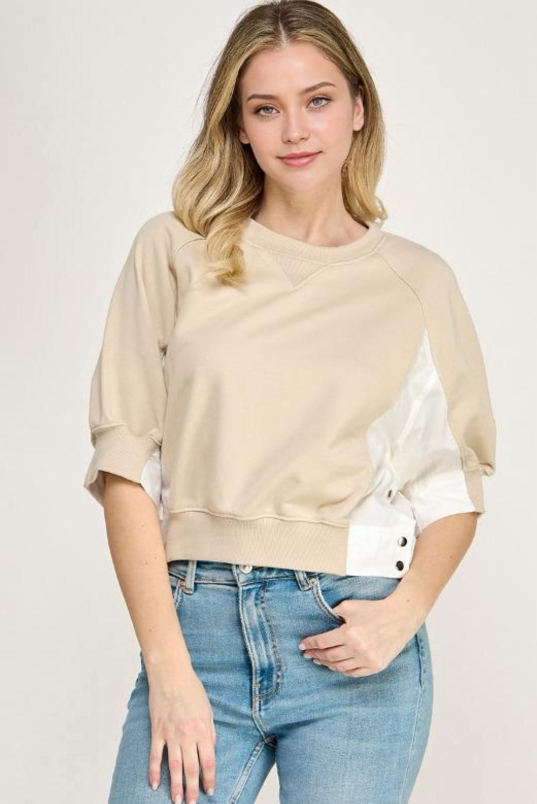 Beige and White Blouse