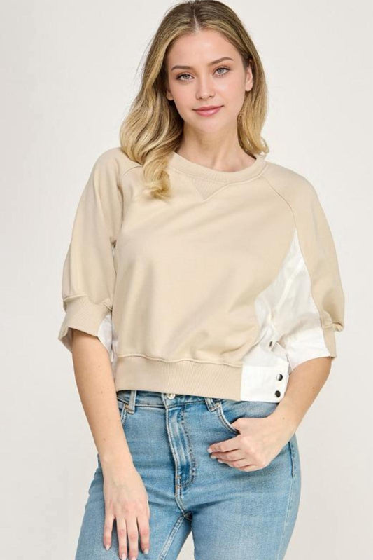 Beige and White Blouse