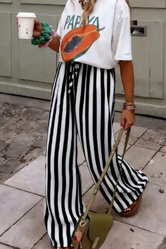 Stripe Wide Leg Casual Pants